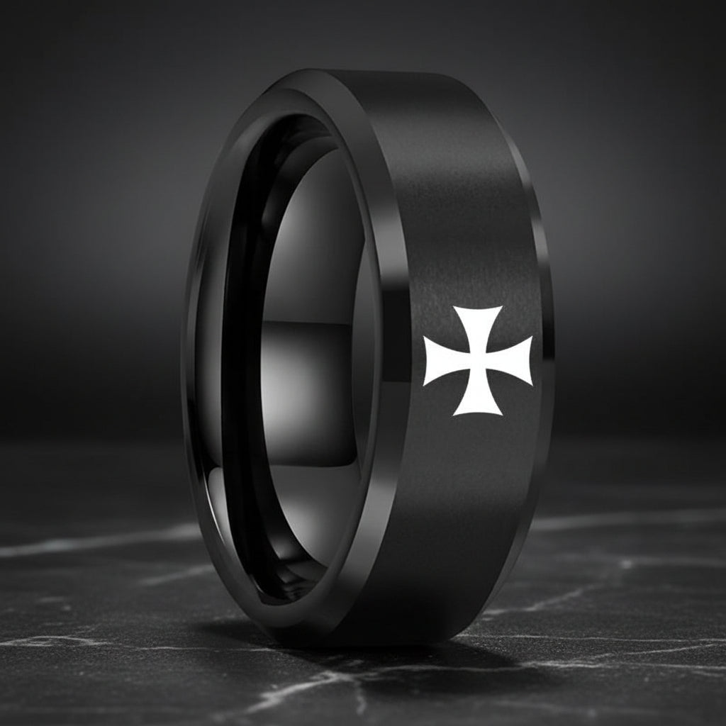 Black Tungsten Ring with cross