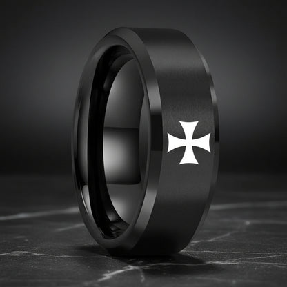 Black Tungsten Ring with cross