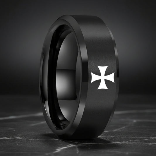Black Tungsten Ring with cross
