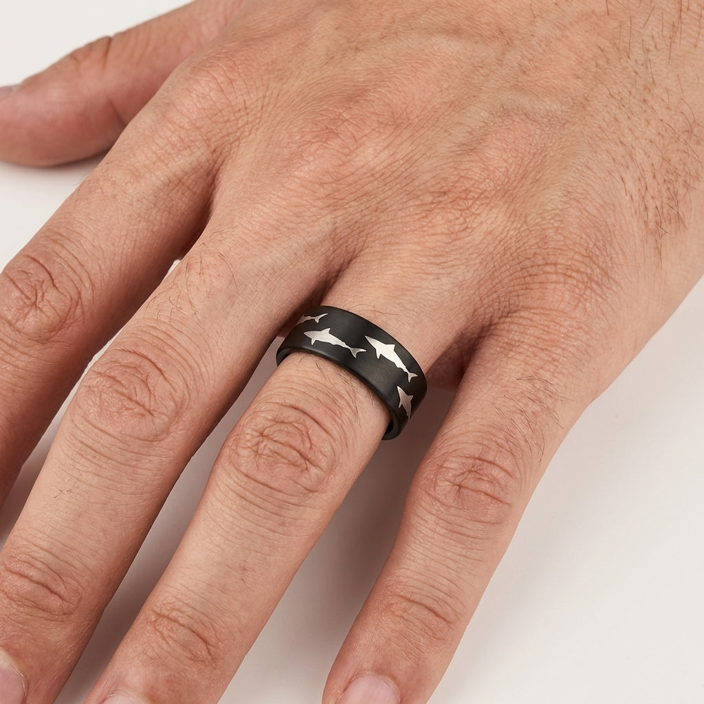 Black Tungsten Shark Ring – Bold Ocean-Inspired Design