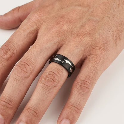 Black Tungsten Shark Ring – Bold Ocean-Inspired Design