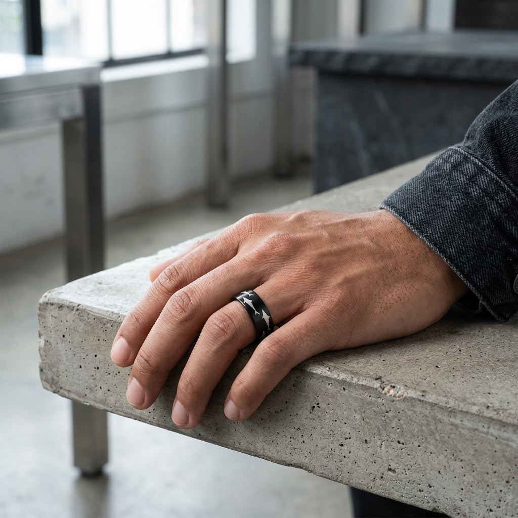 Black Tungsten Shark Ring – Bold Ocean-Inspired Design