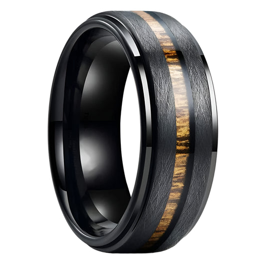 Black Tungsten Wood Ring