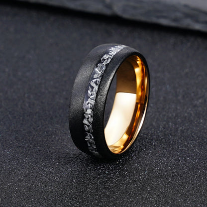 Black-Tungsten meteorite inlay ring