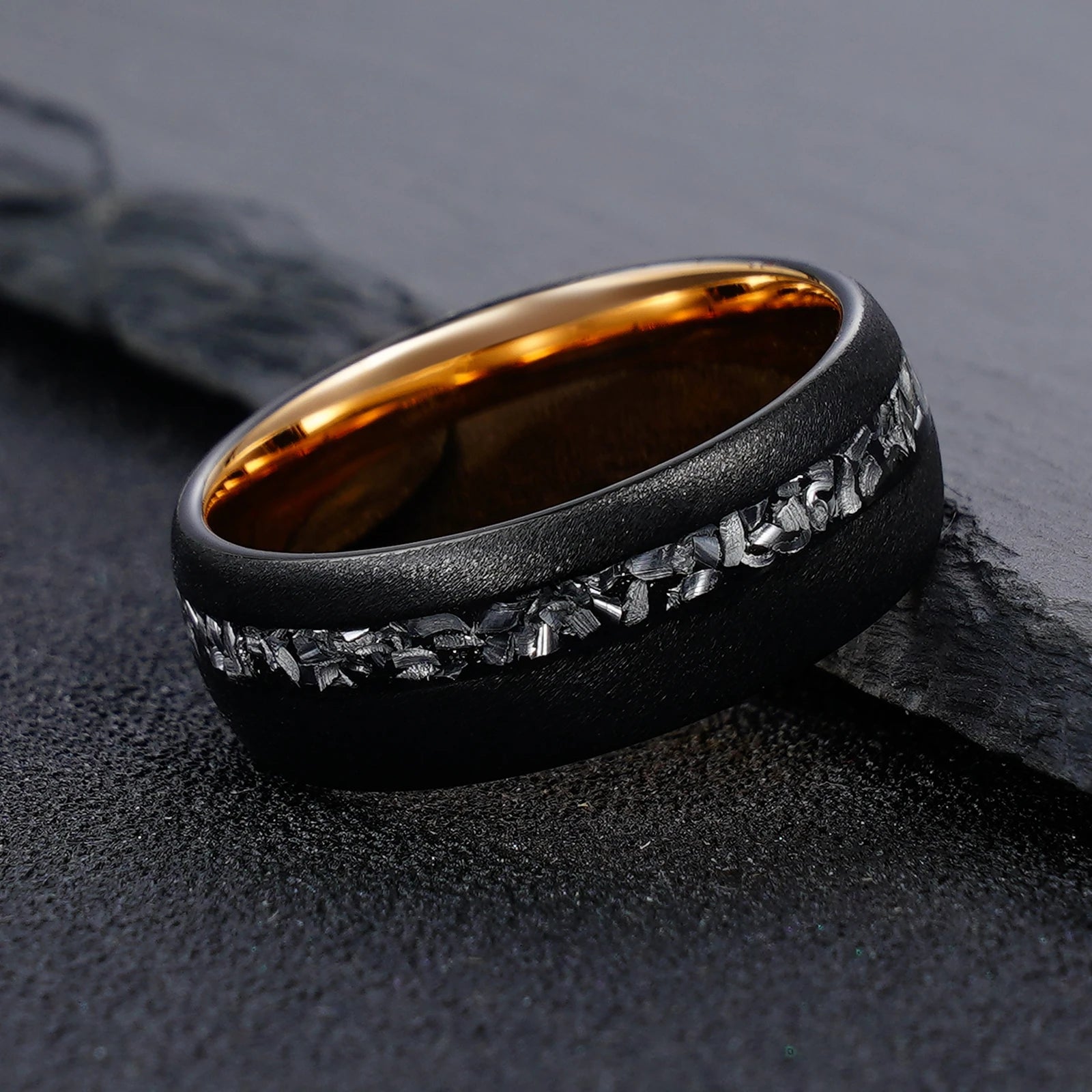 Tungsten meteorite inlay ring