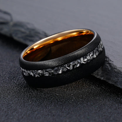 Tungsten meteorite inlay ring
