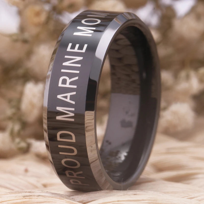 Black With Shiny Bevel Tungsten Ring