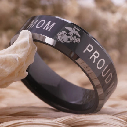 Black With Shiny Bevel Tungsten Ring