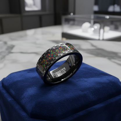 Black Edge Batch Flower Tungsten Carbide Ring