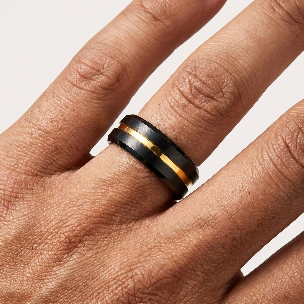 Black and Gold Tungsten Wedding Band