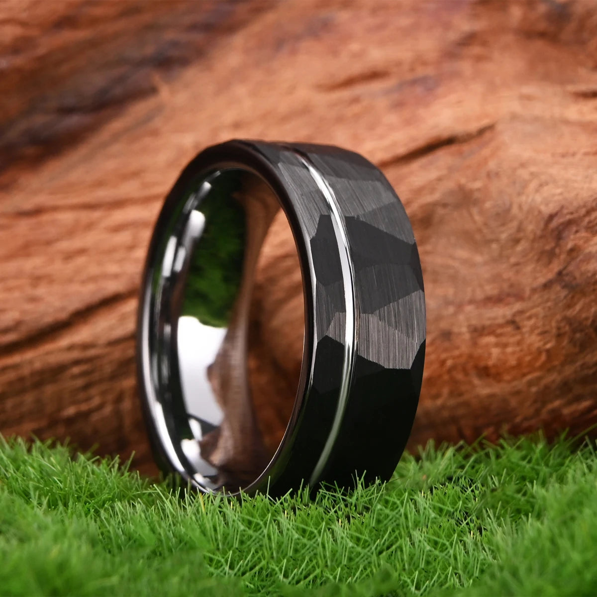 Black and silver tungsten ring