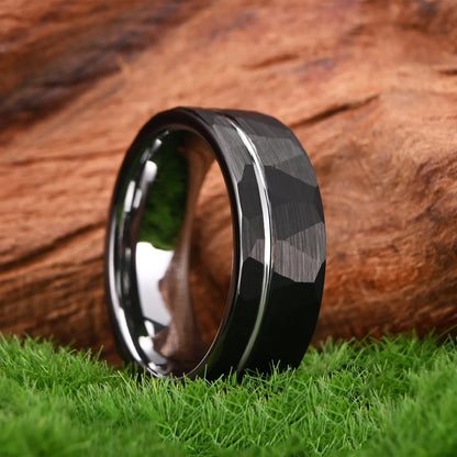 Black and silver tungsten ring