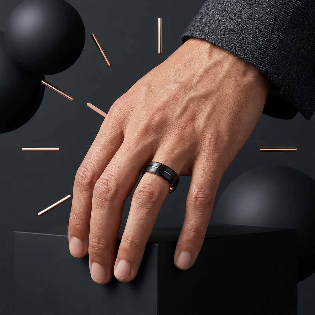 Black and Rose Gold Tungsten Ring