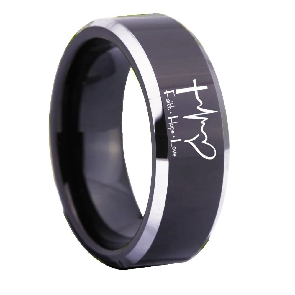 Black Tungsten Ring – Faith Hope Love Design