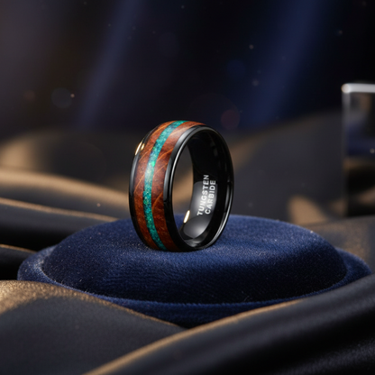 Black Tungsten Ring with Wood Inlay