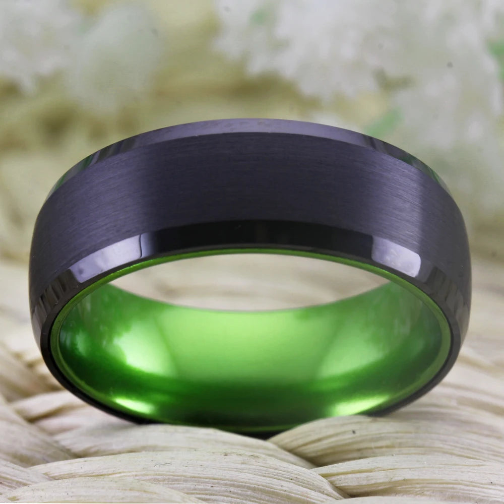 Black Tungsten with Green Aluminum Ring