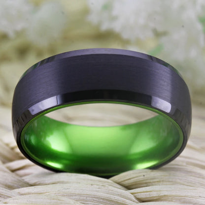 Black Tungsten with Green Aluminum Ring