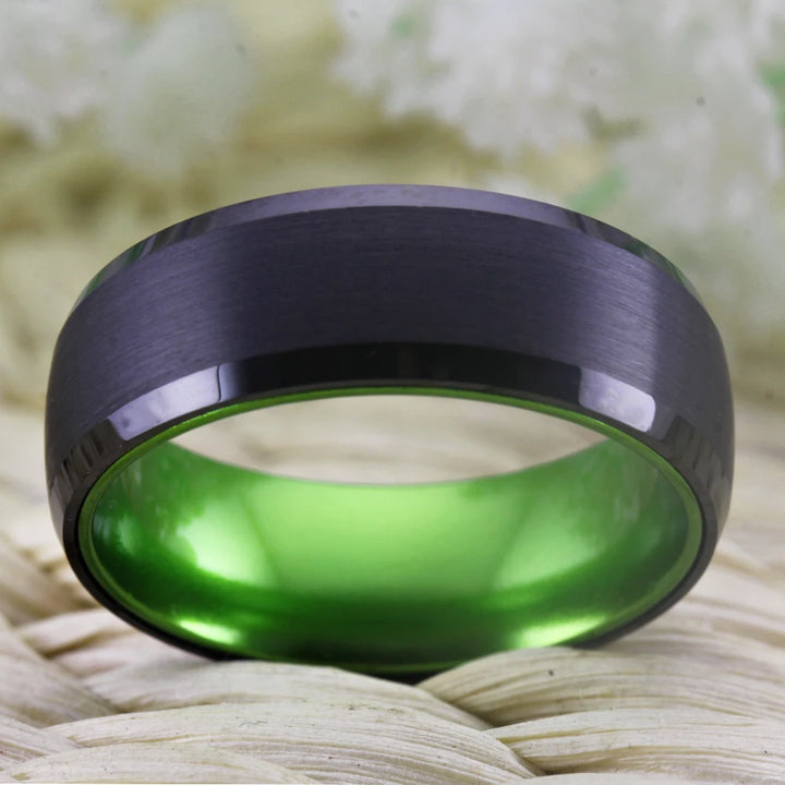 Black Tungsten with Green Aluminum Ring
