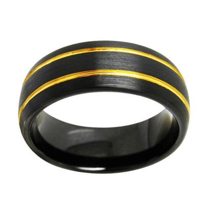 Black With Golden Grooves Tungsten Ring