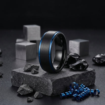 Black & Blue Tungsten Carbide Wedding Band