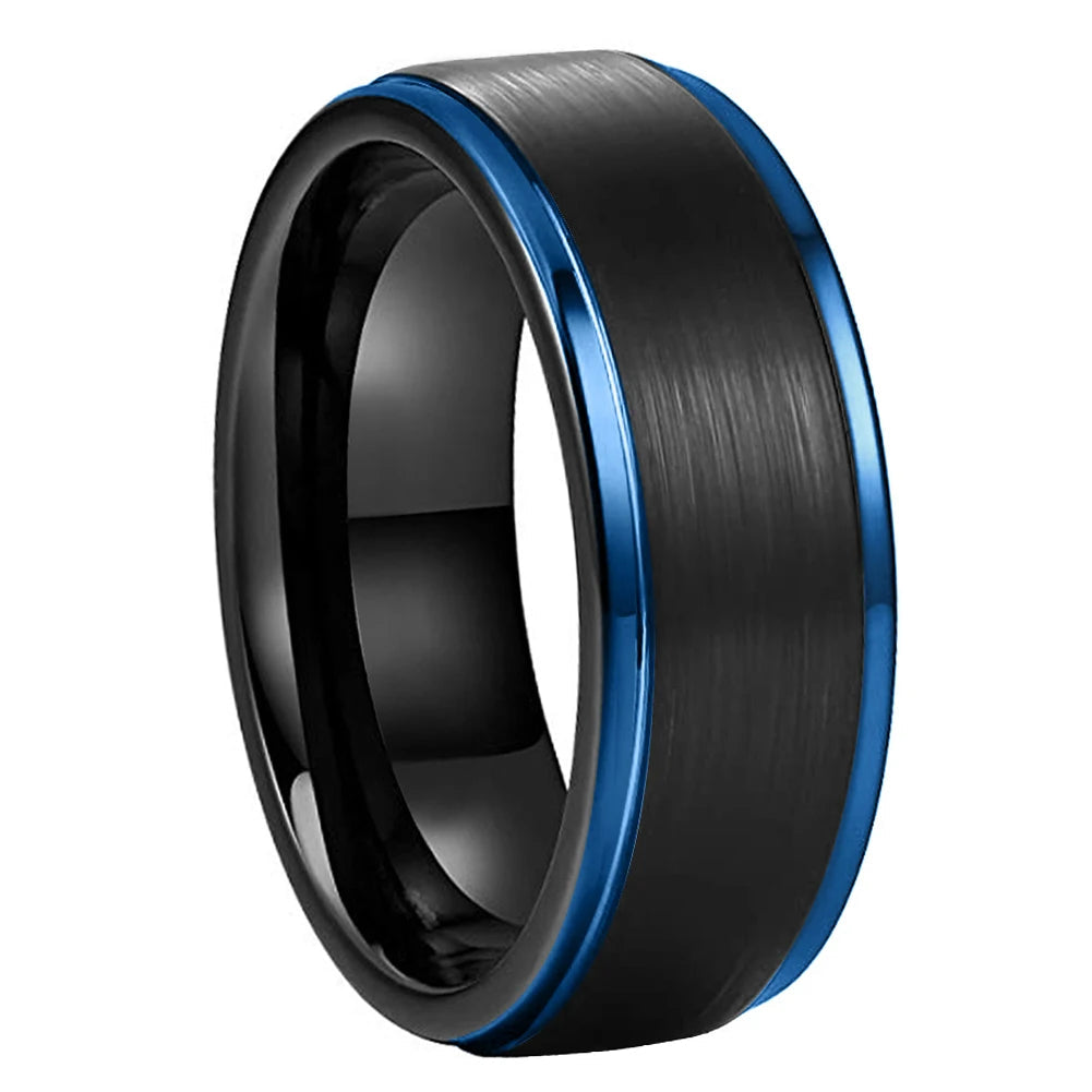 Black & Blue Tungsten Carbide Wedding Band