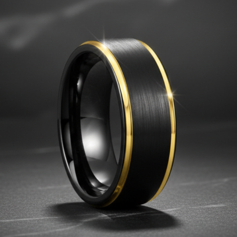 Black & Blue Tungsten Carbide Wedding Band