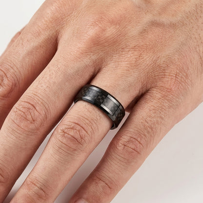 Black Carbon Fiber Tungsten Ring