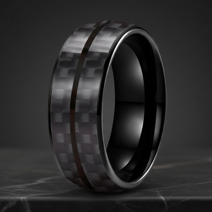 Black Carbon Fiber Double Groove Tungsten Wedding Band
