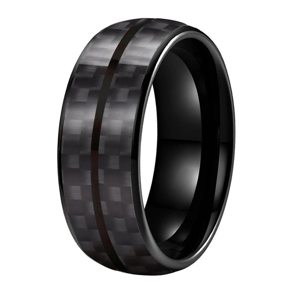 Black Carbon Fiber Double-Groove Tungsten Ring