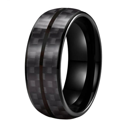 Black Carbon Fiber Double-Groove Tungsten Ring