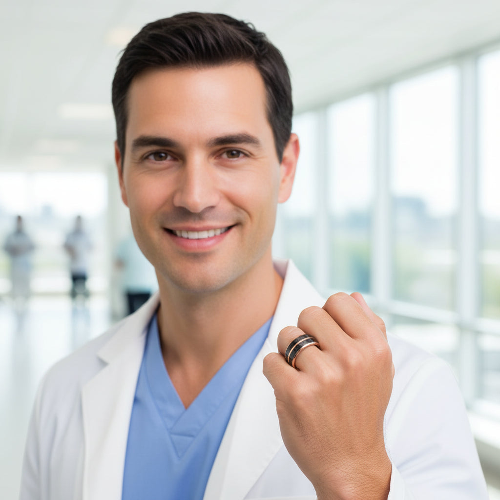 Black Carbon Fiber Double-Groove Tungsten Ring