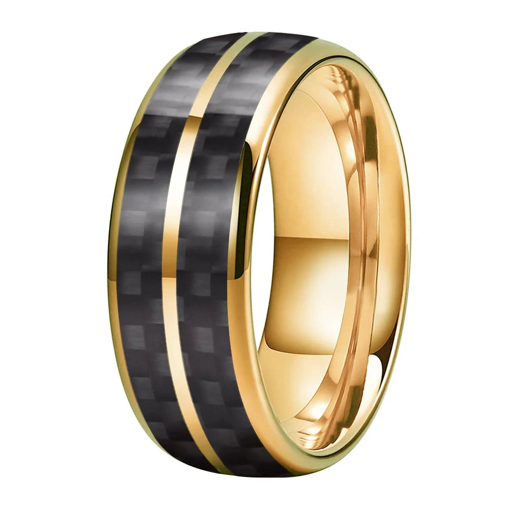 Black Carbon Fiber Double-Groove Tungsten Ring