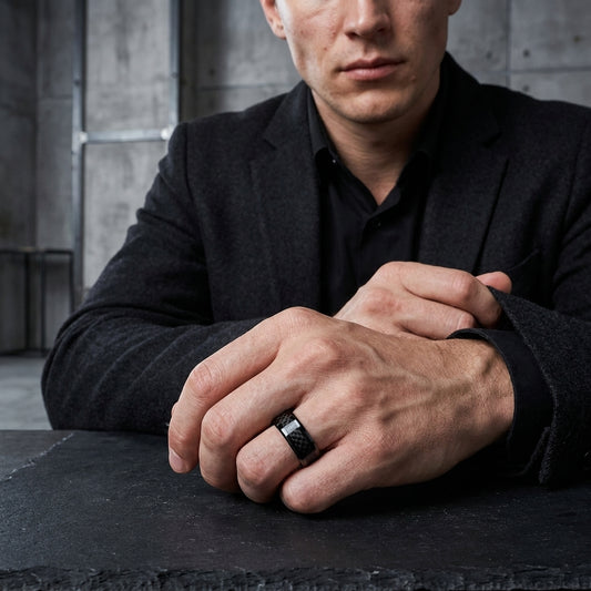 Black Carbon Fiber Tungsten Ring