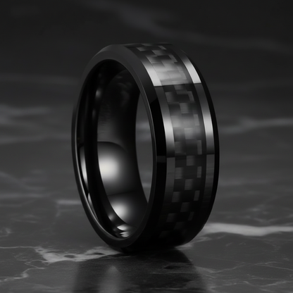 Black Carbon Fiber Tungsten Ring