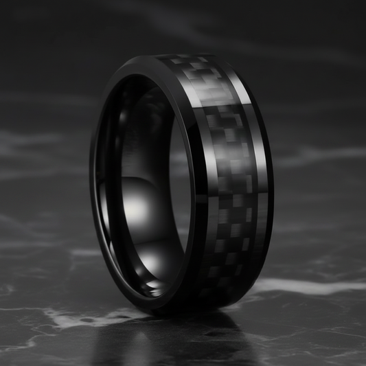 Black Carbon Fiber Tungsten Ring