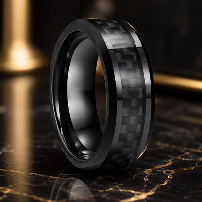 Black Carbon Fiber Tungsten Ring 
