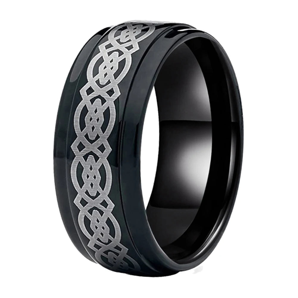 Black Celtic Knot Tungsten Ring