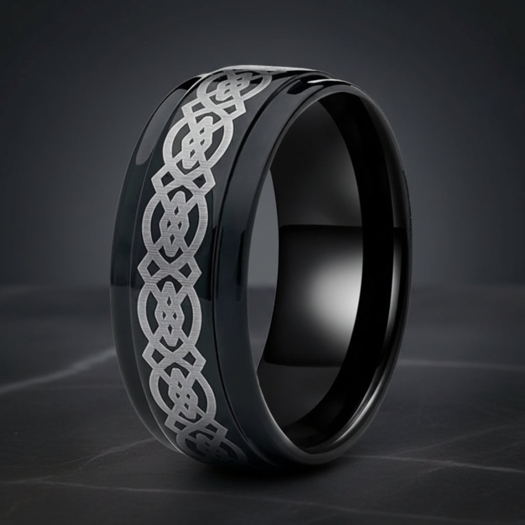 Black Celtic Knot Tungsten Ring