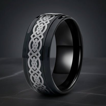Black Celtic Knot Tungsten Ring