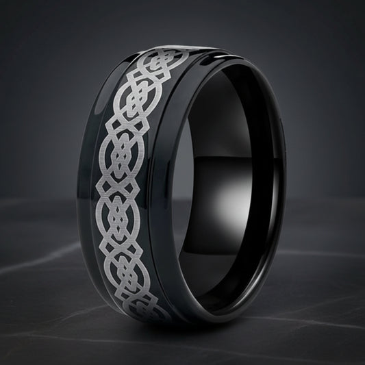 Black Celtic Knot Tungsten Ring