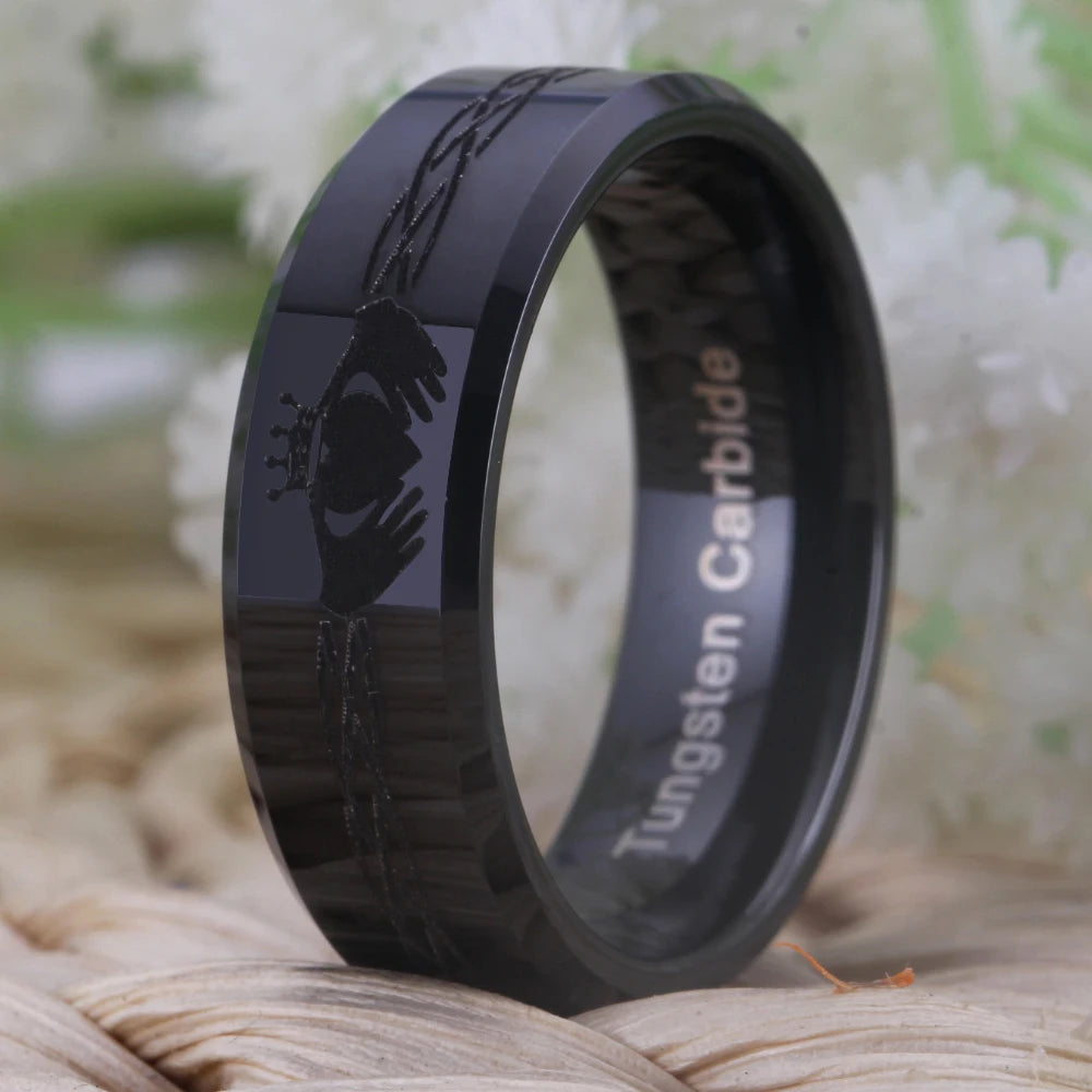 Black Claddagh Tungsten Ring