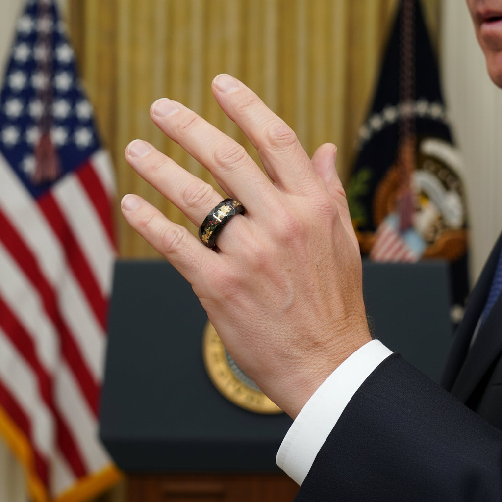 Black Damascus Steel Ring with Crushed Opal