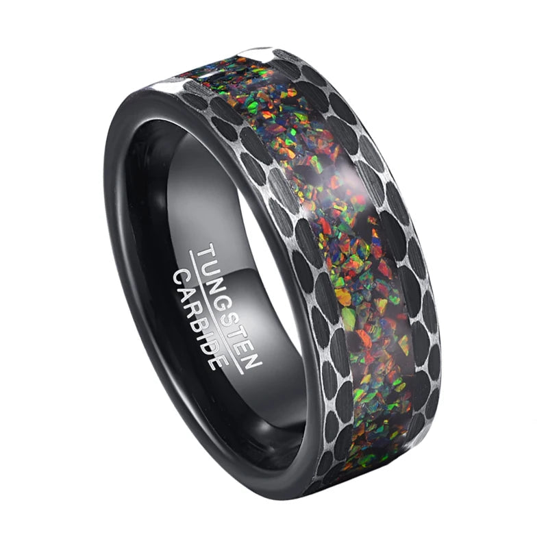 Black Edge Batch Flower Tungsten Carbide Ring