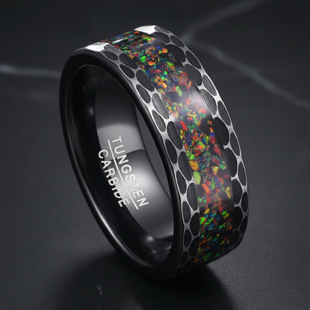 Black Edge Batch Flower Tungsten Carbide Ring
