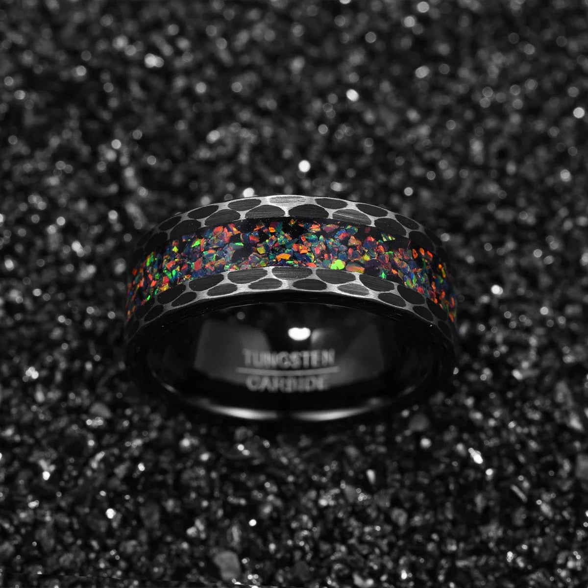 Black Edge Batch Flower Tungsten Carbide Ring