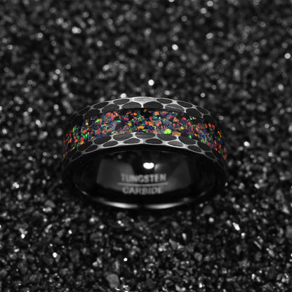 Black Edge Batch Flower Tungsten Carbide Ring