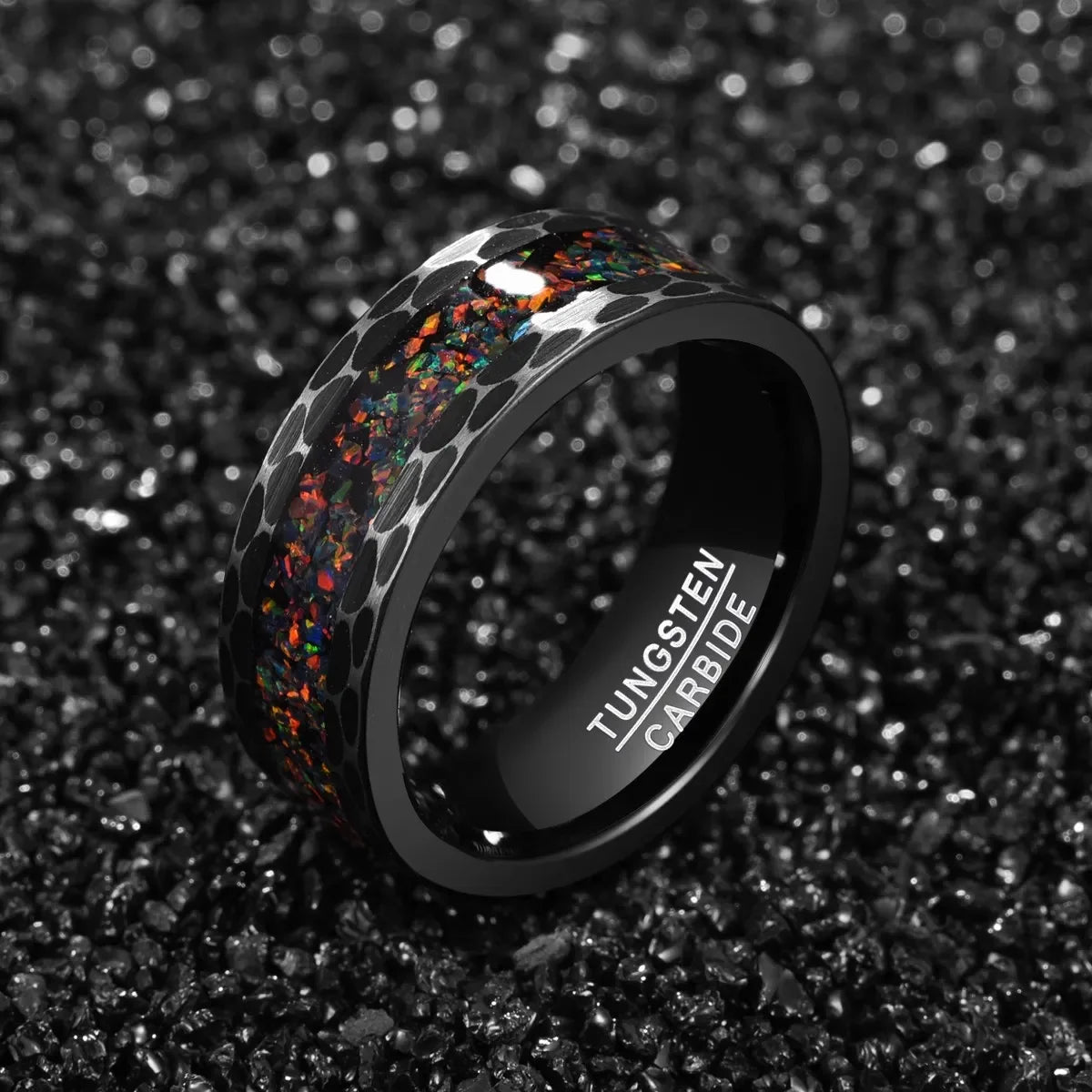 Black Edge Batch Flower Tungsten Carbide Ring