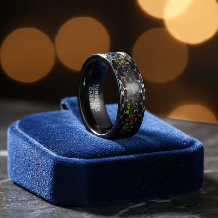 Black Edge Batch Flower Tungsten Carbide Ring