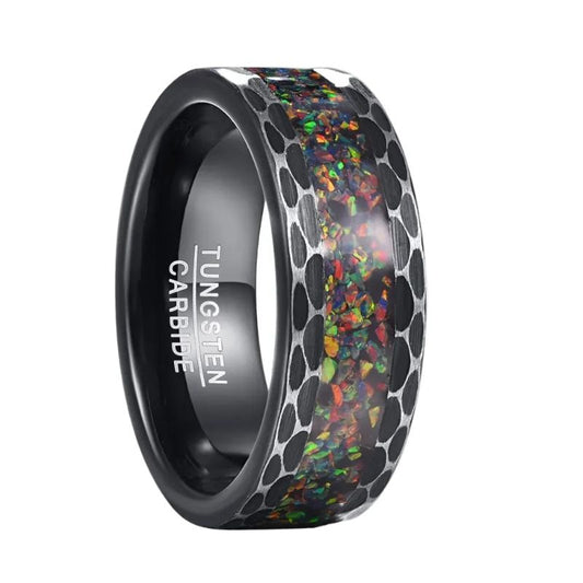 Black Edge Batch Flower Tungsten Carbide Ring