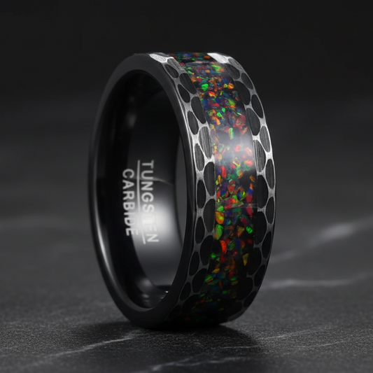 Black Edge Batch Flower Tungsten Ring